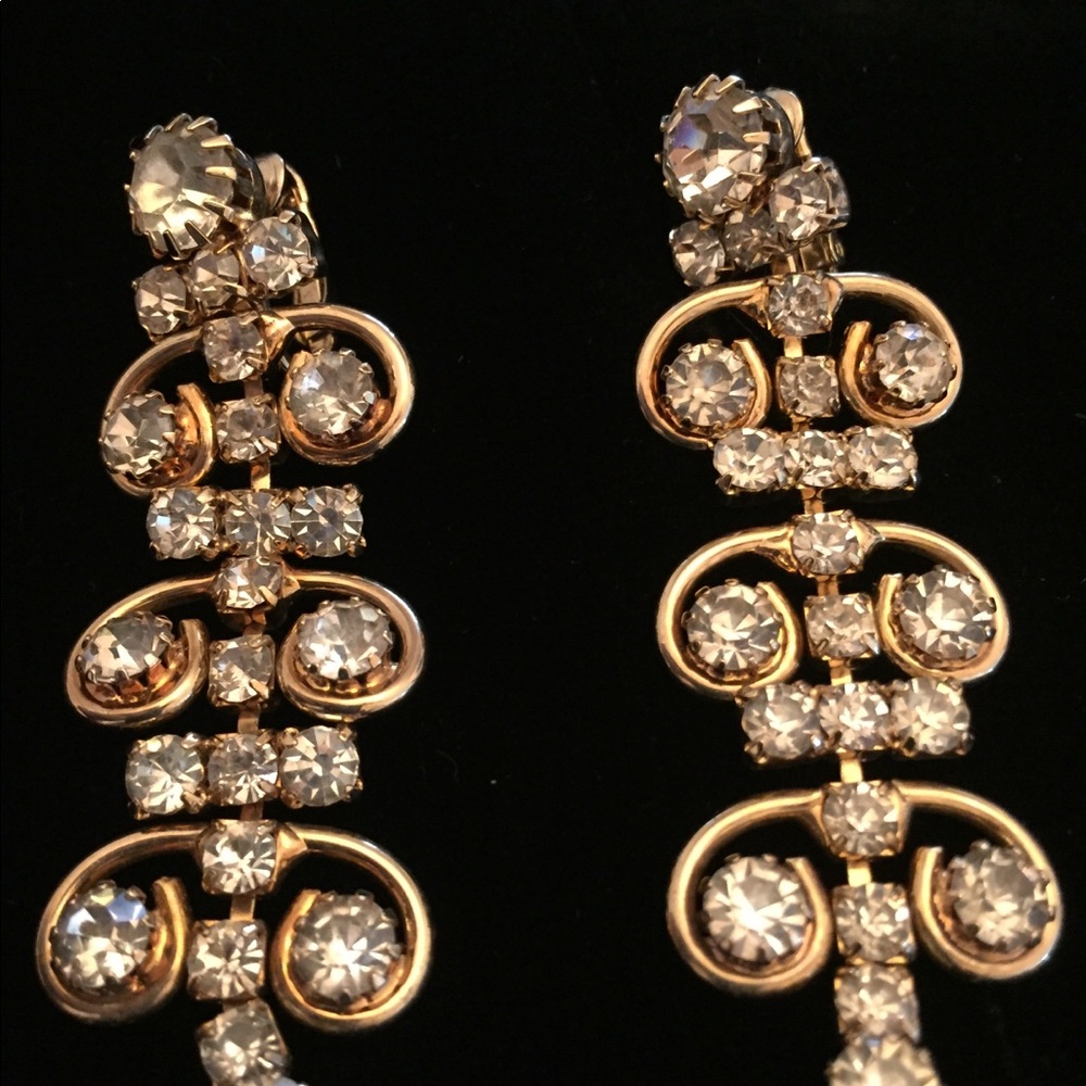 Rhinestone earrings gold back, vintage